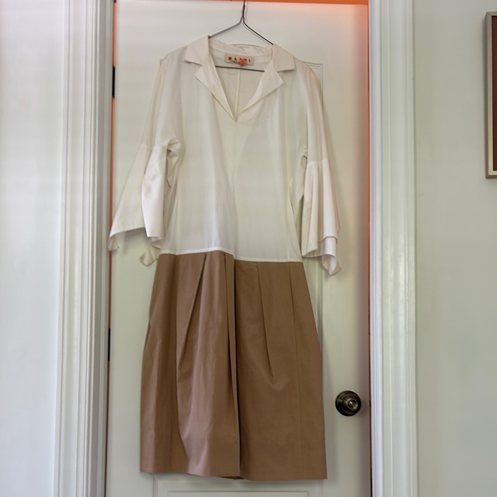 MARNI Two-Tone White and Tan Dress